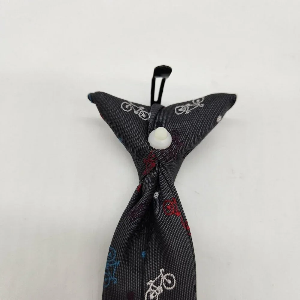 Boys Clip On Neck Tie Bicycles Blue Unique 11